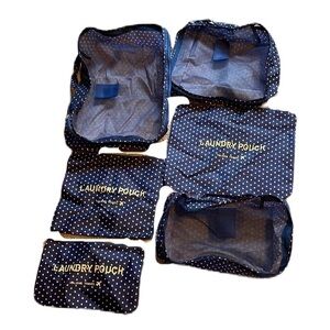 Haloing travel blue and white polka dot suitcase organizer bags